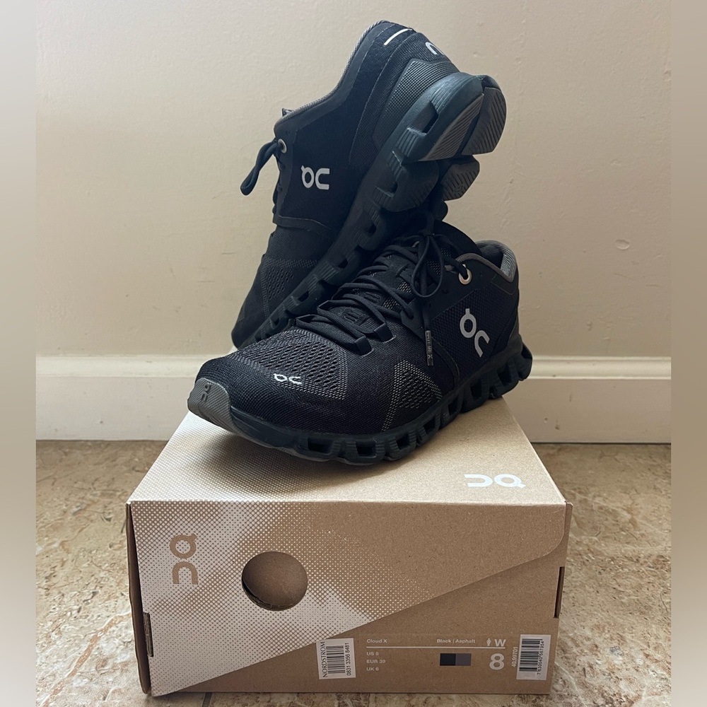 On Running Cloud x womens size 8 black asphalt shoes. Like new